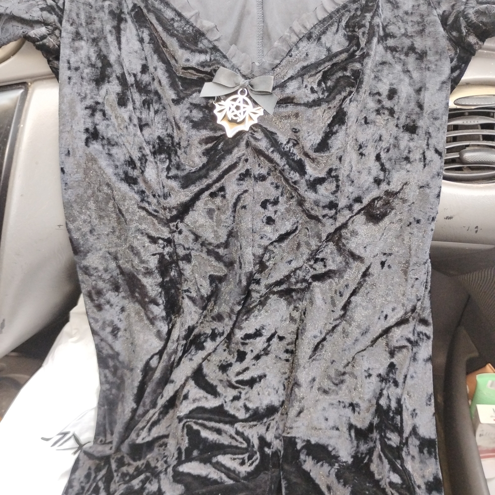 Dolls Kill Black Velvet Blouse with Bow Detail